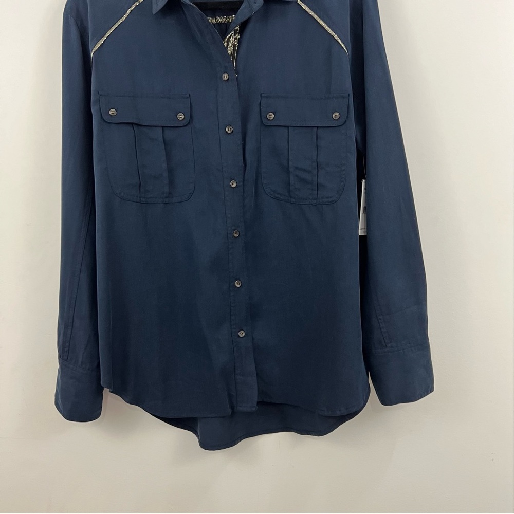 Free People Navy Off Campus Button Front Top Size Medium NWT - Picture 6 of 16